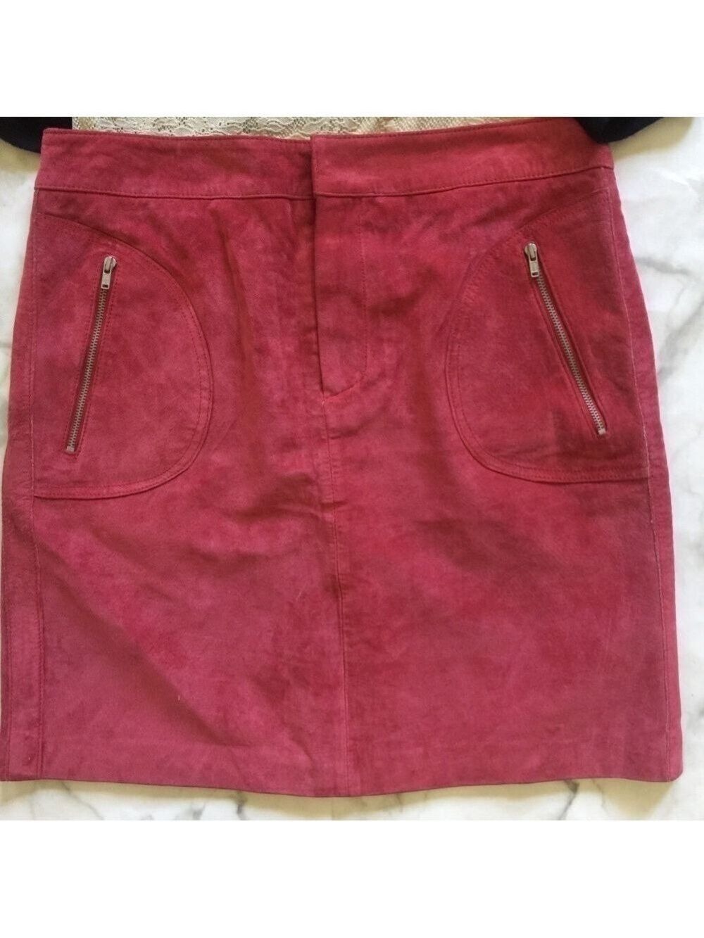 New Frontier Red Suede Zip Pocket Mini Skirt NWT Size 6